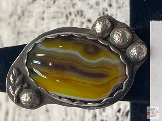 Jewelry - Ring, Lg. sterling ring w/lg. agate stone, 1.75"h