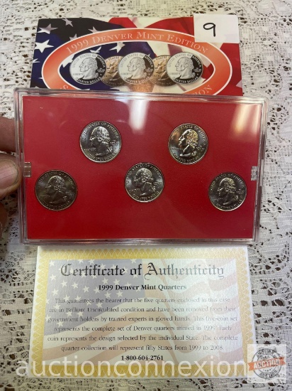 Coins - 1999 Denver Mint Edition State Quarter Collections, DE, PA, NJ, GA, CT