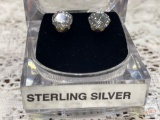 Jewelry - Earrings, Sterling silver studded post earrings w/cubic zirconium solitaire