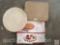 Kitchen - Bamboo pizza set/cutting board, Pampered Chef Stoneware pizza baker and stoneware bake pan