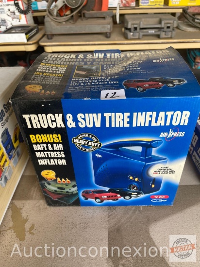 Tire Inflator - Truck & SUV Tire Inflator 12v w/bonus raft/air mattress inflator & 4way emergency