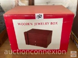 Jewelry Box - Wooden jewelry box w/photo frame inside top, 2 storage drawers, fully lines, orig. box