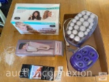 Vanity items - Vidal Sassoon hot curlers, Clarirol rollers, crimping iron, foot care system