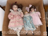Dolls - 3 porcelain, face, hands dolls