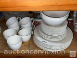 Dish ware - Home Trends white porcelain, 8 plates, 4 lunch plates, 7 cups, 8 saucers, 3 bowls