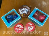 Toys - 2 boxes mini sports balls, Cocoa Puffs playground ball, 2 containers of sidewalk chalk