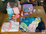 Toys - Doll accessories, clothes, dishes, play microwave, utensils etc