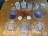 Glassware - Bowls, covered canisters, Princess House Fantasia plates, Violet holders, Salt/pepper