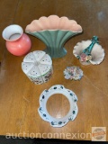 Decor ware - Vintage ribbed vase, vintage 6 pc. spice set, porcelain flower baskets etc.