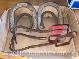 Vintage - 3 hay hooks and 2 horse shoes and 2 Spalding game horse shoes