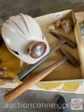 Tools - 2 Hammer picks, rocks and Discovery museum helmet