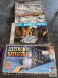 Games - 3 Electronic Battleship, Jet World, Super Stamps 3 dimensional stamp replicas