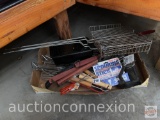 Barbecue tools - grates, tongs, scouring stick, popcorn pan, vegetable or burger press etc.