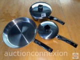 Kitchen ware - 5 pc. Stainless Steel cookware, copper bottoms, skillet, 2 sauce pans with lids