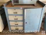 Vintage Tool cart, metal, solid iron wheels, 4 drawers, 1 door, 2 shelves, side handle, 36