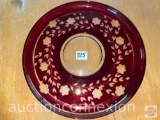 Glassware - vintage Cranberry cut-to-clear serving dish, large round