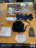 Purses - Beaded purses, Czechoslovakia, Beaded Indian pouch, Hair bows and TIARA