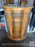 Furniture - Curio cabinet, as is, curved glass sides, glass shelves, missing glass in door, 34.5