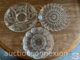 Glassware - 3 vintage clear glass - platter, egg plate, sectioned platter