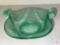 Vintage Green depression glass candy dish with swan handles, 7.5