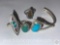Jewelry - 3 rings and 1 bracelet part w/turquoise stones, 1 marked GT sterling w/crushed turquoise,.