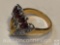 Jewelry - Fashion Cocktail Ring, 14k gold electroplated cubic zirconia, 2 tone band, 5 purple stones
