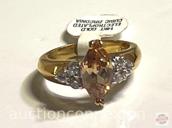 Jewelry - Fashion Cocktail Ring, 14k gold electroplated cubic zirconia, lg. citrine color marquise
