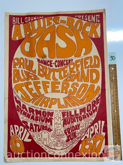 Poster - Bill Graham Presents - A Blues-Rock Bash, April 15-17, SF & Oakland, 14"wx20"h
