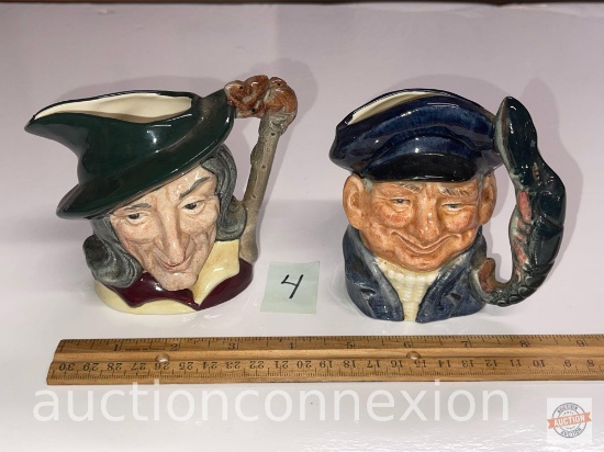 2x's-the-money Royal Daulton Toby creamers, Pied Piper 4"h & Lobster Man 4.25"h