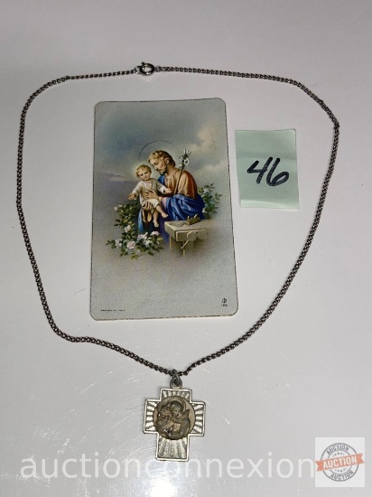 Funeral card and necklace - WF Gormley & Sons Sacramento 1974 made in Italy & Mission Delores SF