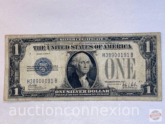 Currency - $1 Bill, 1928B Blue Silver Certificate, "Funny Back"