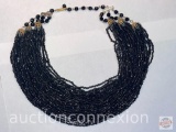 Jewelry - Necklace, Black onyx multi-beaded strands, West Germany