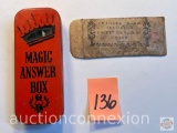 Game - Vintage Magic answer box and Chinese ring Illusion pocket or parlor trick, made in Japan