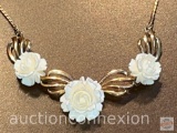 Jewelry - Necklace, Van Dell, 1/20 12k gold filled, 3 bone carved flowers
