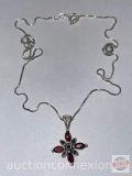 Jewelry - Necklace, .925 Italy, w/floral pendant, 4 amber stones and 5 marcasite, CW