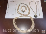 Jewelry - Necklaces - 5 - multi-strand simulated pearls, pearl necklace w/matching bracelet, 3 misc.