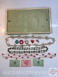 Jewelry - misc. Necklaces, shell etc and vintage Jewelry storage box by Farrington