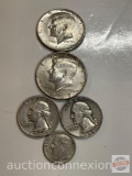 Currency - Coins - 2 half dollars 1966, 1967 - 2 quarters 1958, 1962 - Dime 1963
