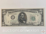 Currency - $5 Bill, 1950 A Federal Reserve Note, green seal, San Francisco mint