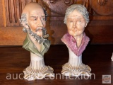 2 porcelain figurines, Man & woman, very ornate, Crown over 