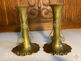2 Brass Relief candle holders, ornate, 8