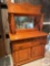 Furniture - Ornate vintage oak sideboard, 2 pc. 1 lined drawer - 3 drawers, 2 door base, beveled mir