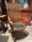 Furniture - Vintage oak role top office chair, arrow back, bentwood arms, studded seat, 4 arm wheel