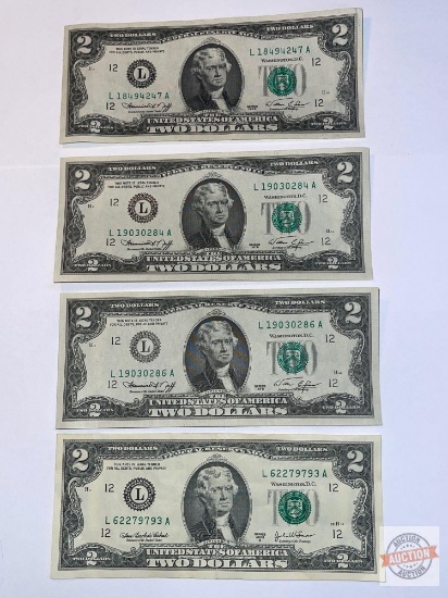 Currency - 4 - 3-1976 & 1-2003 A $2 Bill, Federal Reserve Note