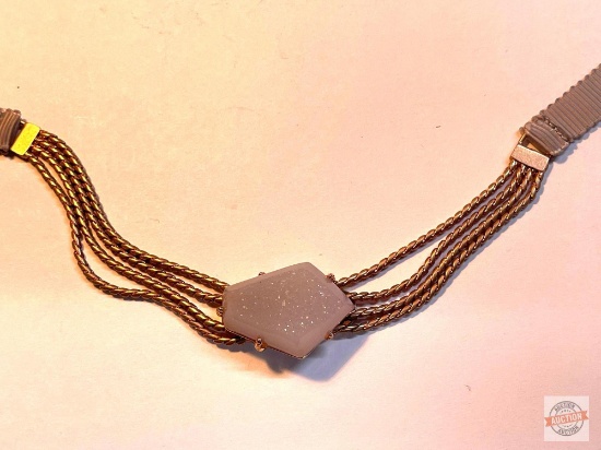 Jewelry - Necklace, gold clasped ribbon w/stone, designer marked