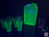 Glassware - Green Vaseline glass, refrigerator water jug 8.5