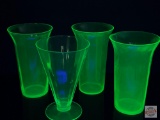 Glassware - Vaseline glass 4 - 3 Tumbler glasses, 1 parfait glass