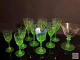 Glassware - Vaseline glass 10 various stemware