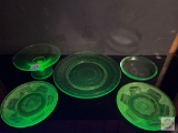Glassware - Vaseline glass - 5 - Plates, pedestal server, dish
