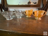 Sugar / Creamer - 2 sets - clear glass and Fire King ware peach lustre